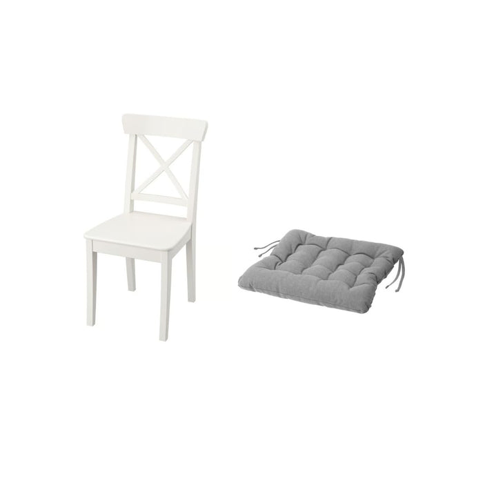 White chair with a gray cushion on a white background