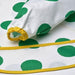 IKEA KLADDIG bib—white base with large green dots and soft yellow trim, elastic sleeve gathered for secure fit during meals or crafts – 70607142.
