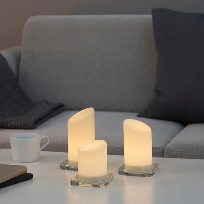 IKEA ÄDELLÖVSKOG LED block candle in/out, set of 3  with LED block candle, white/indoor, 14 cm