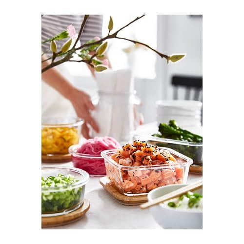 IKEA 365+ Holder for container, white Width:  15 cm ,  Depth:  23 cm  &Food container, square/glass 600 ml  & 1.0 L