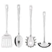 Set of four stainless steel kitchen utensils on a white background