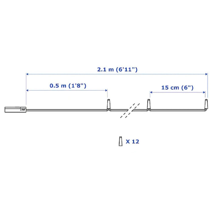 Ikea LED String Lights, White, 12 Lights, 2.1m Length, Battery Operated, Indoor Use with LADDA Rechargeable AAA Batteries