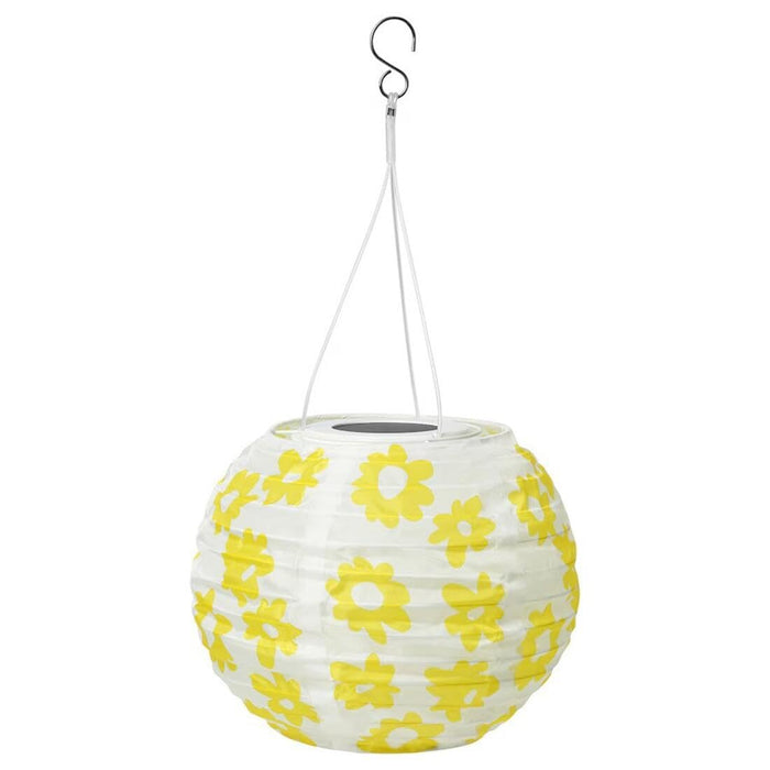 IKEA SOLVINDEN Pendant lamp, flower/solar-powered orange, 22 cm With LED solar-powered pendant lamp, outdoor globe/yellow flower, 22 cm