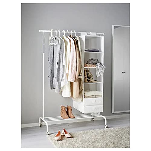 IKEA RIGGA Clothes rack, white with  Clothes cover, textile striped/beige anthracite