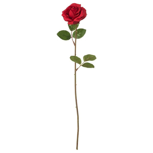 IKEA SMYCKA artificial rose red flower with green leaves on white background #50587183