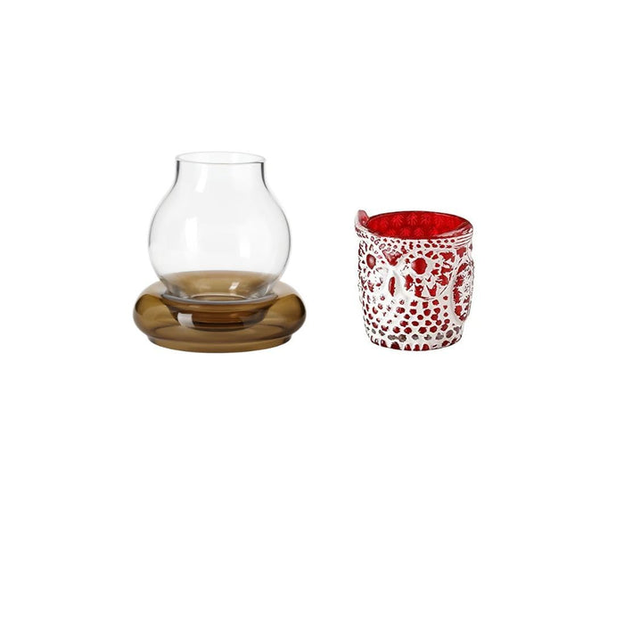 IKEA OMMJÄNGE Glass Tealight Holder, 12 cm with EFTERSKORD Red Candle Holder, 7.5 cm