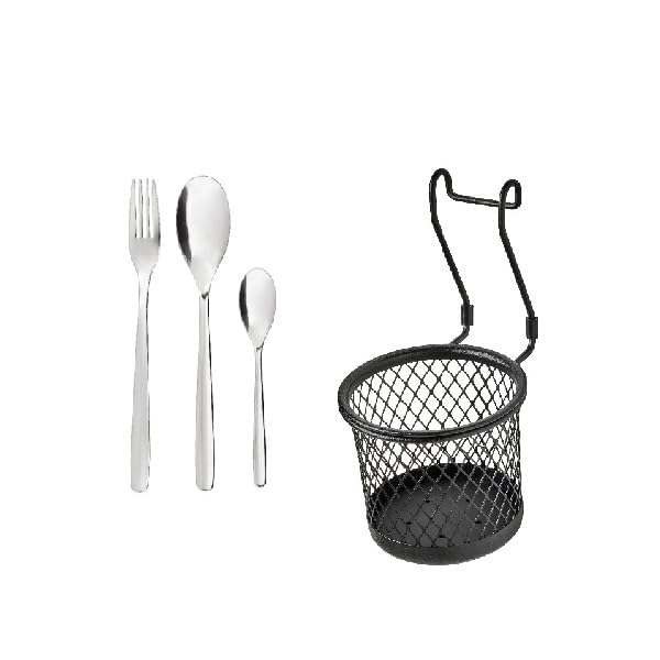 IKEA Kitchen 12-piece cutlery set with Container, black/mesh, 14x16 cm