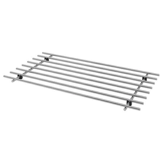 Stainless steel grill grate on a white background