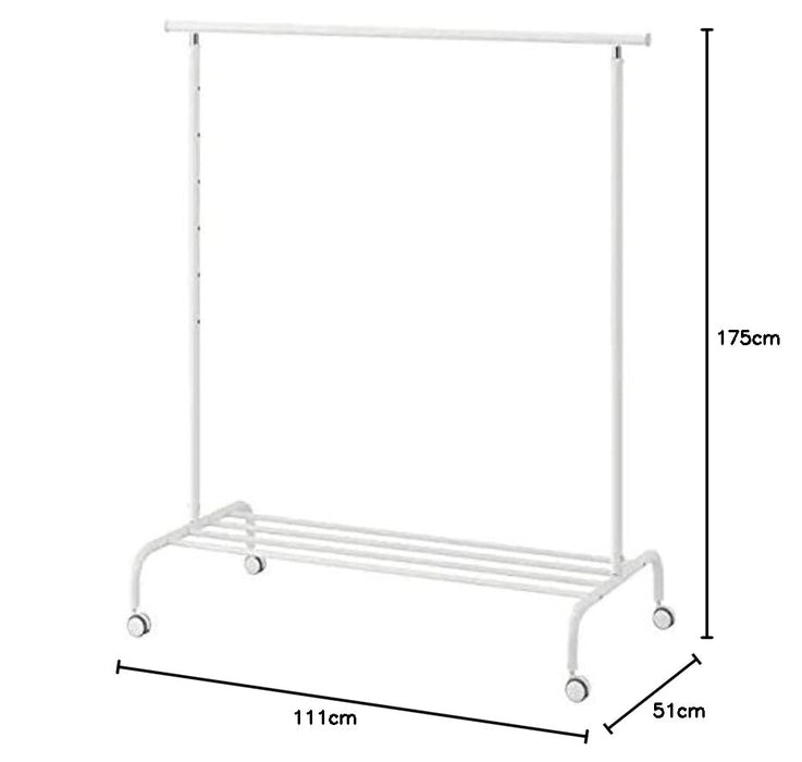 IKEA RIGGA Clothes rack, white with  Clothes cover, textile striped/beige anthracite