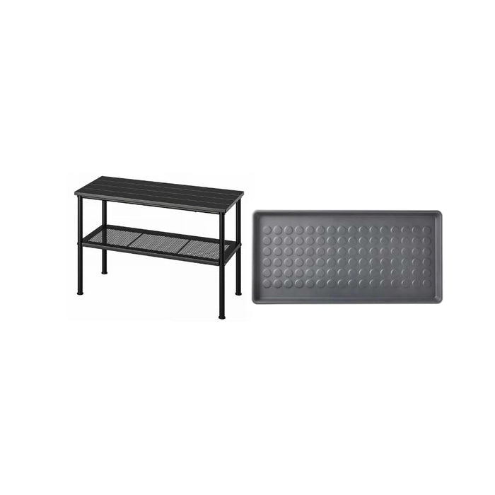 Ikea NIPÅSEN Bench with Shoe Storage and BAGGMUCK Mat, Black and Grey, 79x52cm, Indoor & Outdoor Hallway Organiser