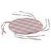 Round pink and white checkered cushion with straps on a white background