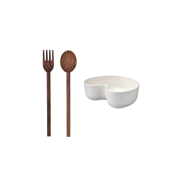 Ikea Stockholm 2-piece Serving Set, Walnut, 31 cm (12") ÖMSESIDIG Serving Bowl, White, 28x24 cm (11x9 ½)