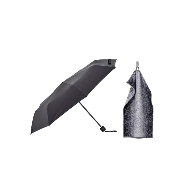 Ikea KNALLA Foldable Umbrella Black with Hand Towel 40x70 cm