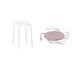 White stool with a pink and white striped cushion on a white background