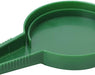 Close-up of a green plastic container lid on a white background