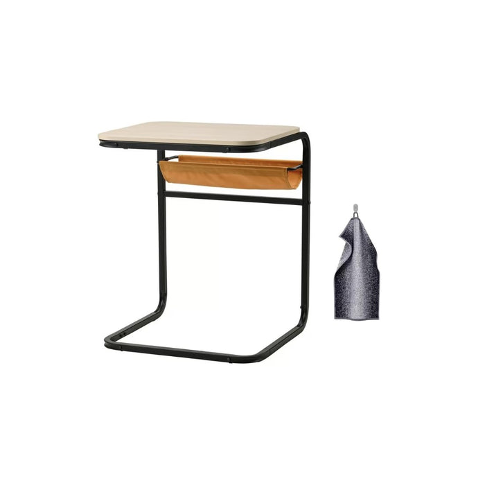 IKEA OLSERÖD Side Table Anthracite/Birch with Hand Towel,White/Dark Blue, 40x70 cm (16x28)