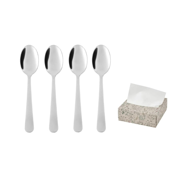 IKEA Dragon Stainless Steel Spoon 19 cm with Floral Paper Napkins 100 Pack
