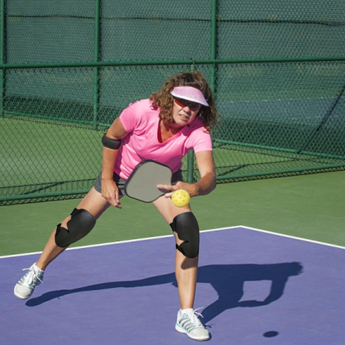 Digital Shoppy Sports Knee Pads – Black knee and elbow pads worn while playing pickleball on outdoor court
