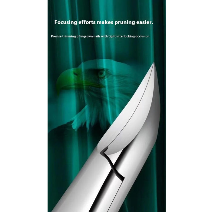 Red ingrown nail cutter – sharp curved blade with eagle motif background for focused nail pruning