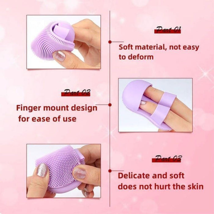 Purple silicone scrubber, 2pcs; mini finger glove with soft bristles – ergonomic mount, durable material, gentle on skin – ideal for face and baby bath – 860000022226113652836