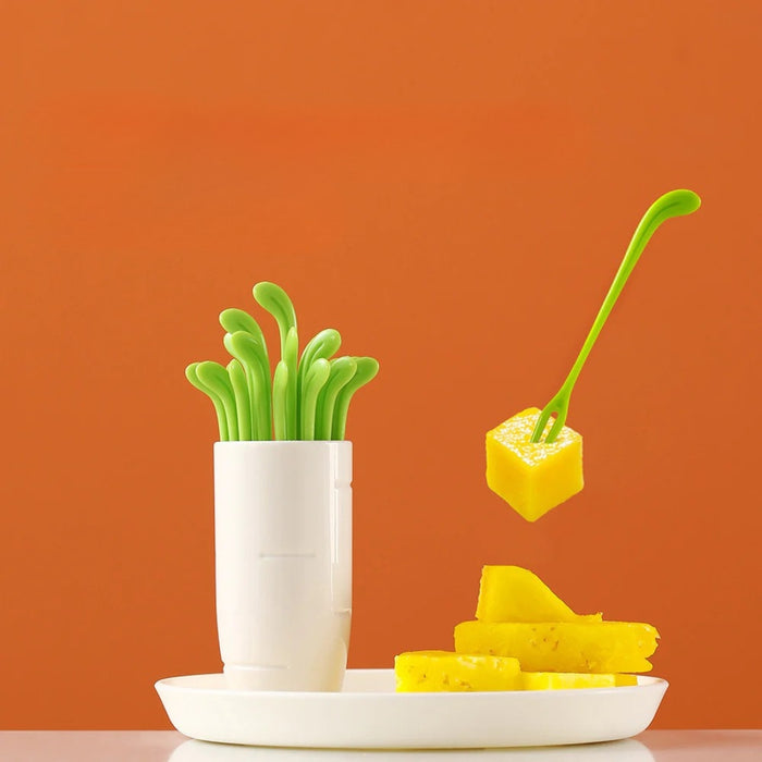Digital Shoppy Radish Fruit Fork Set – 30pcs Tooth Dessert Picks with Holder – White/Green