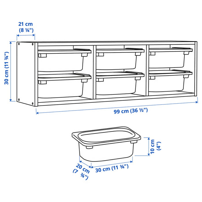 IKEA TROFAST Wall storage, white/dark grey, 99x21x30 cm (39x8 1/4x11 3/4 ")