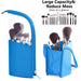 Blue makeup brush holder with brushes and text 'Large Capacity & Reduce Mess' on a white background