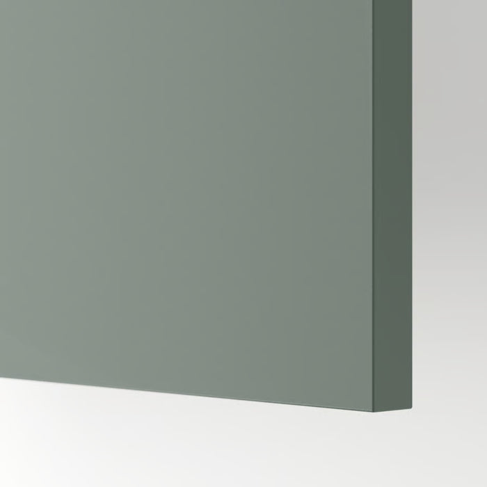 Close-up of a green cabinet corner on a white background