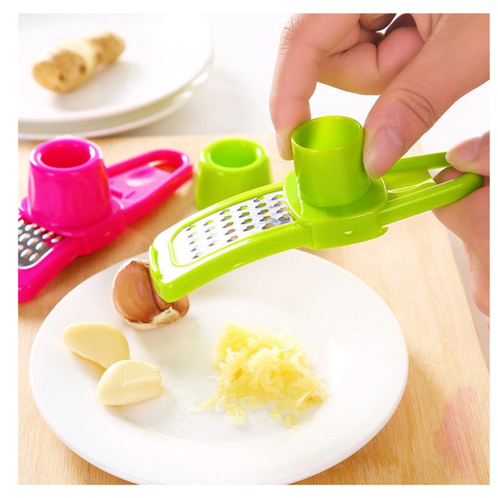 Digital Shoppy Garlic Crusher, Multi-Functional Manual Ginger Grinder, Grater, Cutter and Peeler, Pink, Kitchen Tool