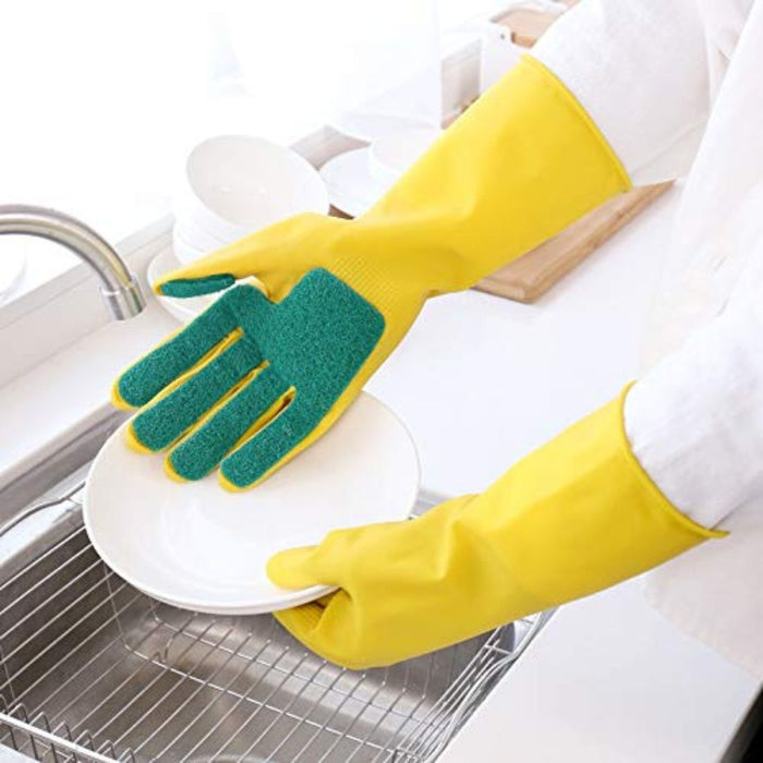 Digital Shoppy 1 Pair Sponge-Finger Rubber Cleaning Gloves – Yellow | Dishwashing & Household Use