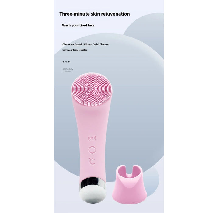 Digital Shoppy Silicone Face Cleansing Brush Facial Cleansing Brush Electric Facial Brush Vibration Heating -Pink