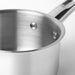 Close-up of IKEA DVÄRGKRÄFTA stainless steel saucepan showing riveted handle and brushed metal interior; 1-liter capacity – durable cookware for everyday use - 70601437
