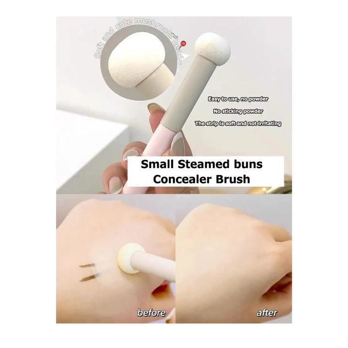 Concealer brush with text on a white background