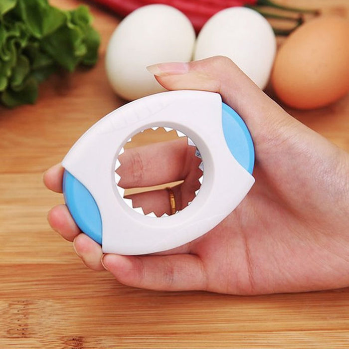 Egg shell remover and slicer gadget for quick meal prep and professional-looking dishes.