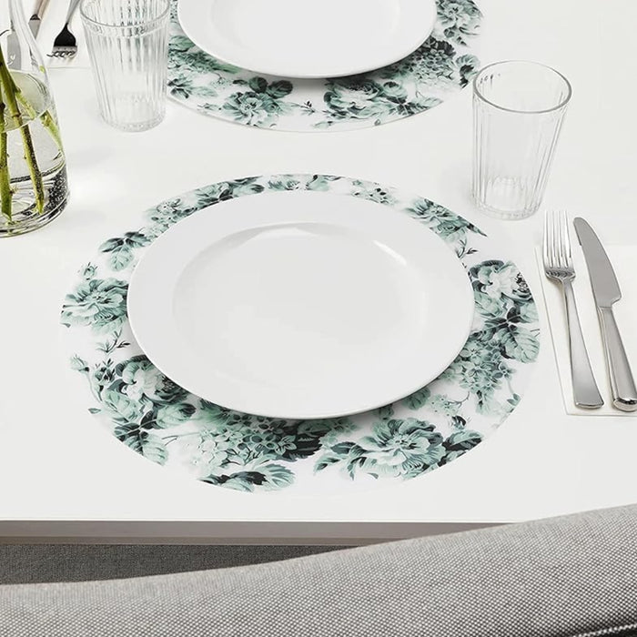 IKEA 18-Piece Dining Set: SMAKSINNE Floral Placemats & OFTAST Tempered Glass Plates (Service for 6)