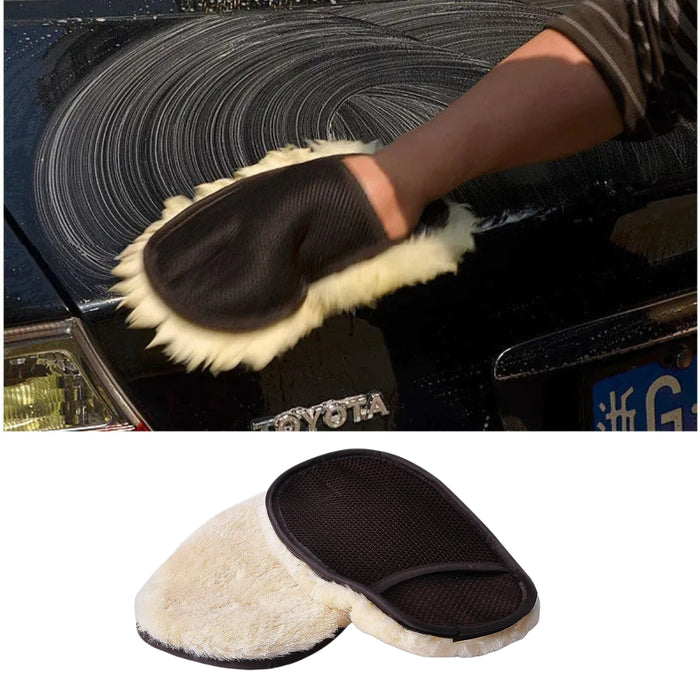 Reusable wool car wash mitt for gentle auto detailing