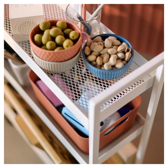 Ikea NISSAFORS Trolley 50.5x19x67 cm (19 7/8x7 1/2x26 3/8 ") with NYCKELN Hand Towel, White/Dark Blue, 40x70 cm