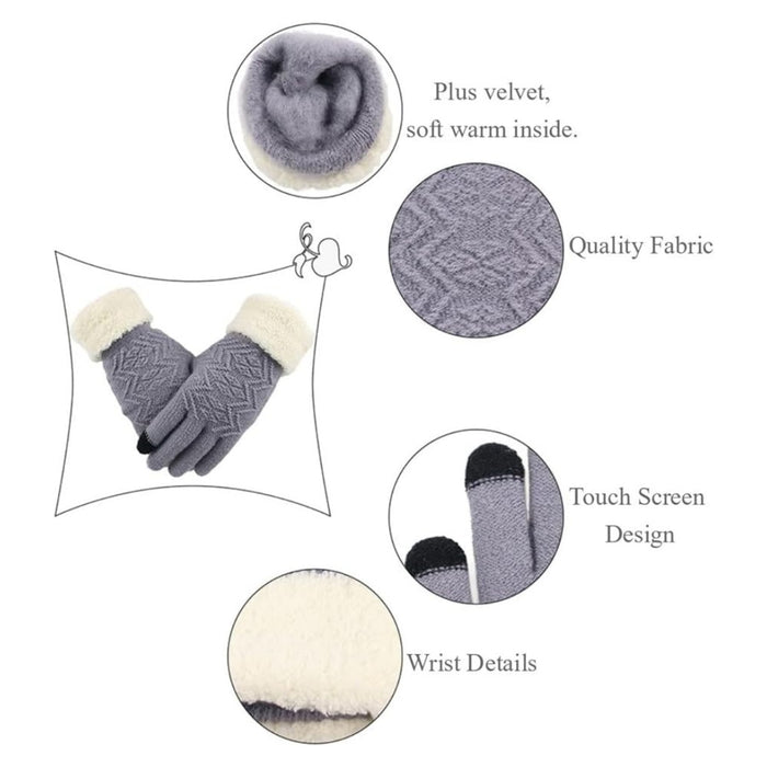 Digital Shoppy Winter Knitted Gloves, Purple Touchscreen-Friendly Fleece-Lined