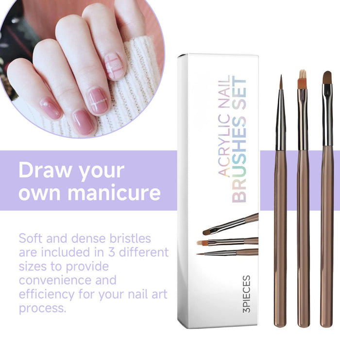 nail art brush set showing pink manicure with white line designs