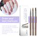 nail art brush set showing pink manicure with white line designs