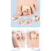 Bunion correctors being worn on toes with before and after effects shown.
