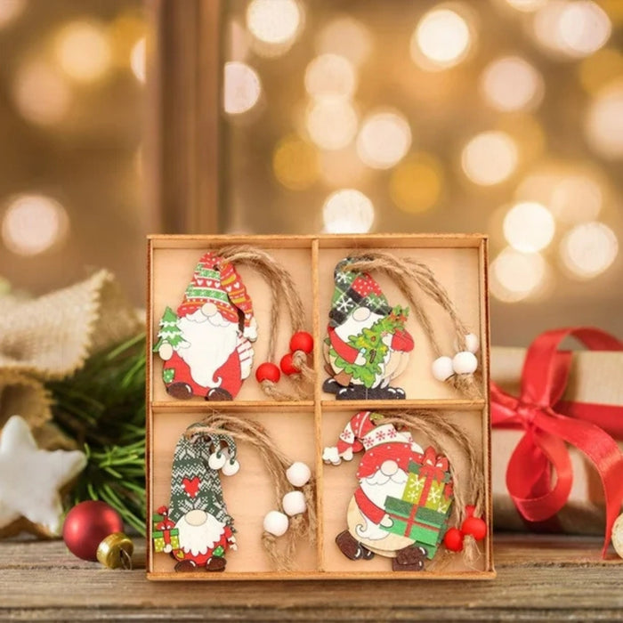 Digital Shoppy 12pcs Wooden Santa Claus Ornaments – Christmas Tree Pendants