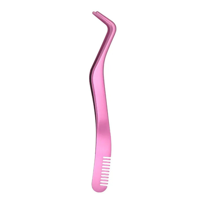 Pink comb with a curved handle on a white background