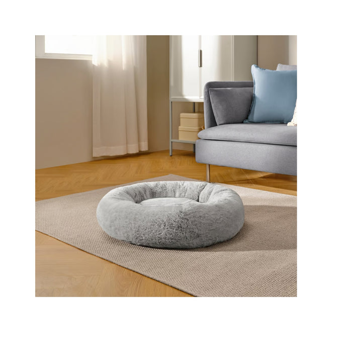 UTSÅDD pet bed, light grey, M – plush faux fur with raised edges for cozy comfort. Ideal for medium-sized pets. Stylish and easy to maintain.