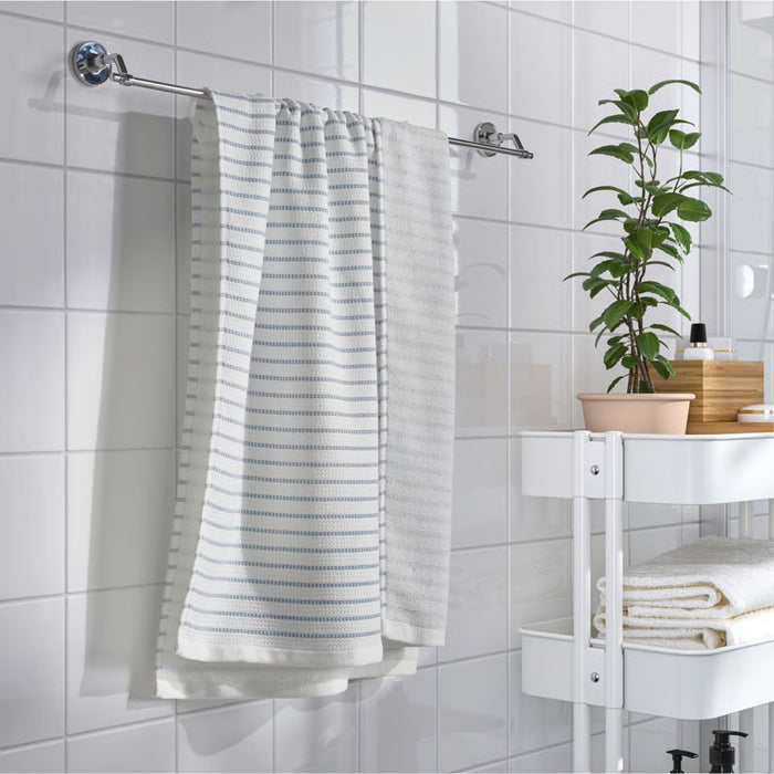 IKEA BROKGINST Bath towel, white, 70x140 cm with NYCKELN Hand towel, white/dark blue, 40x70 cm