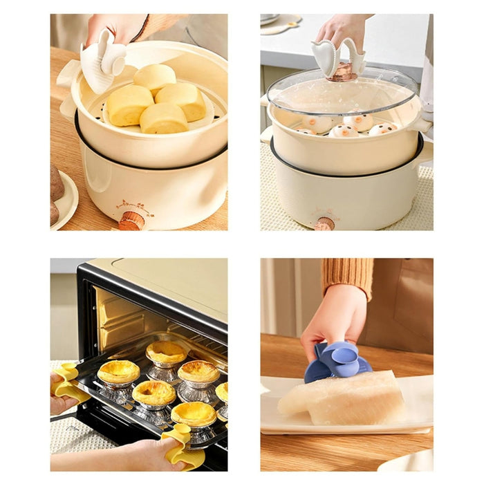 Heart-shaped silicone gloves used for steaming buns, lifting lids, baking tarts, and plating hot food; heat-resistant, non-slip grip – 160000379026413641401
