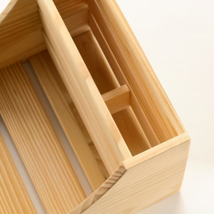 IKEA CHOKLADHAJ Kitchen countertop organiser, wood, 20x18x16 cm (7 7/8x7 1/8x6 1/4 "), placed with pepper grinder, cutting boards, and fresh herbs - 60605582