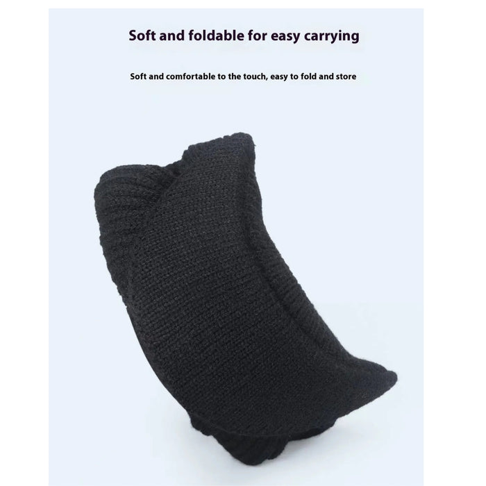 Digital Shoppy woolen cap – soft and foldable black knit hat shown upright, designed for easy carrying and storage

