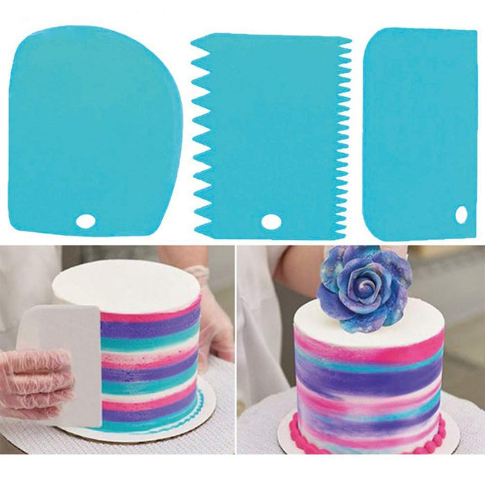 Digital Shoppy 3pcs Cake Scraper Set – Icing & Cream Smoothers, Blue