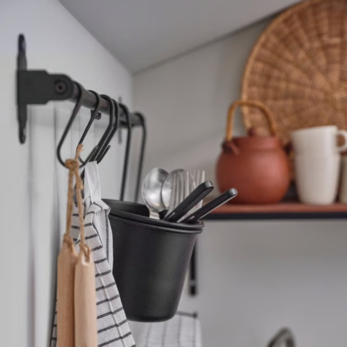 IKEA HULTARP Kitchen Set: 80cm Black Wall Rail & 5-Pack Matching Hooks